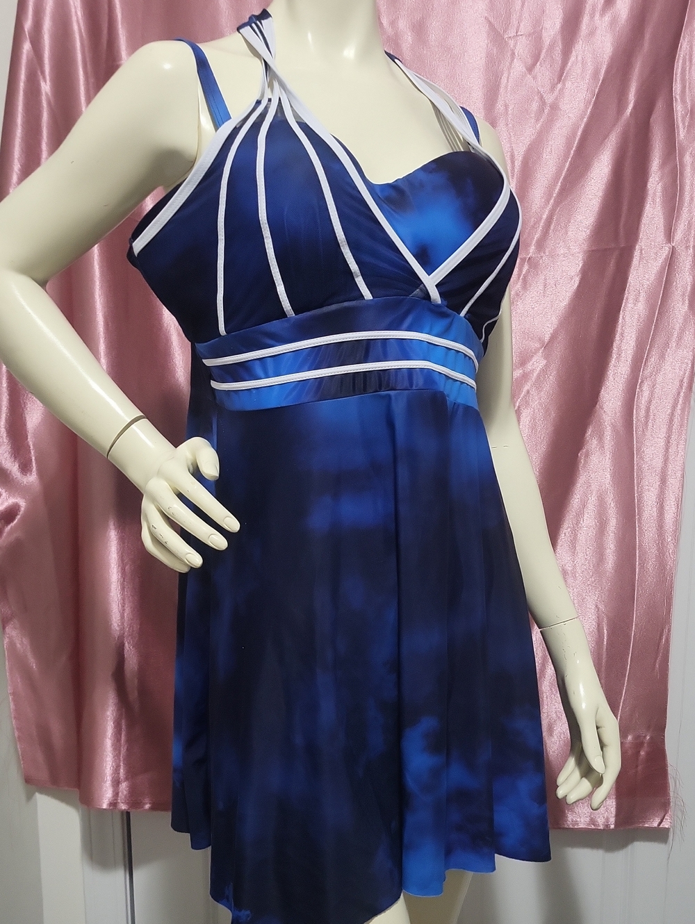 Womens Tankini Swim Dress Top  XXL Tie Neck Closure